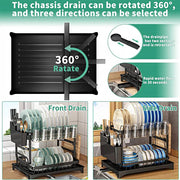 Dish Rack, 2 Tier Utensil Holder, Rustproof Dish Drying Rack With Drainboard And Utensil Holder For Kitchen Countertop, Kitchen Accessories Black