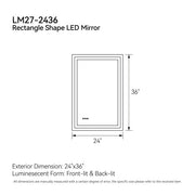 24 Inch X 36 Inch LED Bathroom Mirror