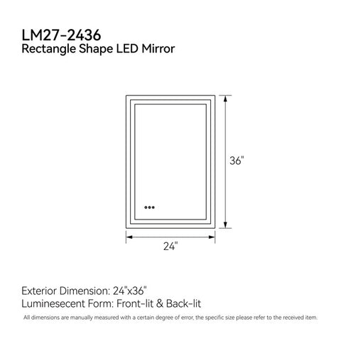 24 Inch X 36 Inch LED Bathroom Mirror