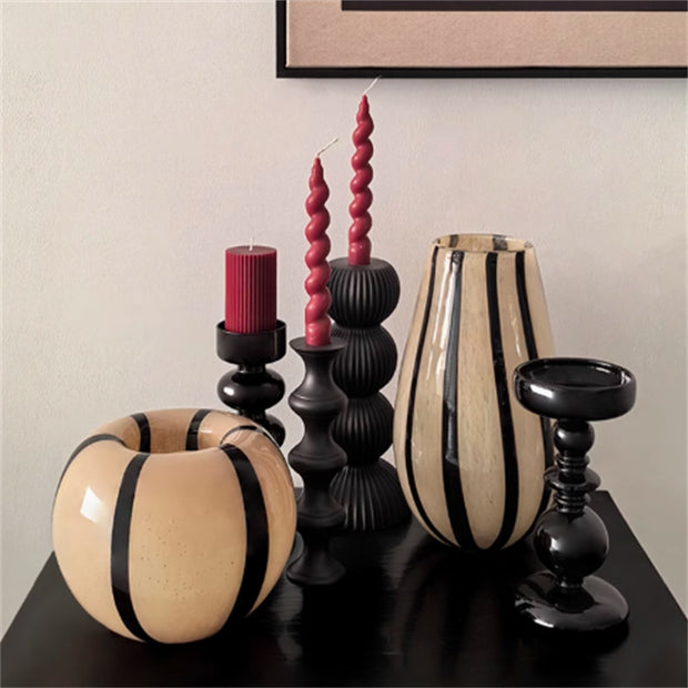Medieval Style Striped Glass Vase Living Room Table Flower Arrangement