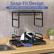 Dish Rack, 2 Tier Utensil Holder, Rustproof Dish Drying Rack With Drainboard And Utensil Holder For Kitchen Countertop, Kitchen Accessories Black