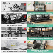 Dish Rack, 2 Tier Utensil Holder, Rustproof Dish Drying Rack With Drainboard And Utensil Holder For Kitchen Countertop, Kitchen Accessories Black