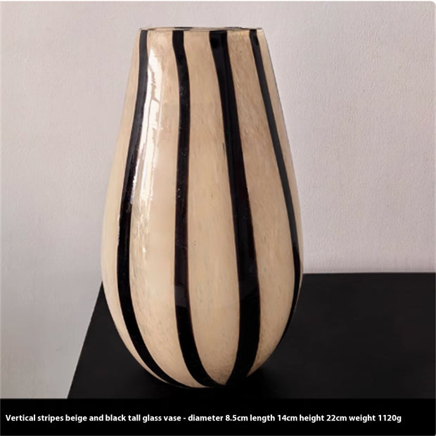 Medieval Style Striped Glass Vase Living Room Table Flower Arrangement